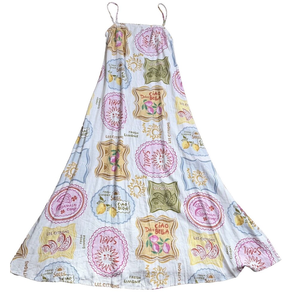 Paper Heart Anthropologie "Amalfi Soleil" Coastal Resort Linen Maxi Dress XL